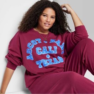 Ascot+Hart Cali+Texas Burgundy Oversized Sweatshirt Loungewear Baggy Lar…